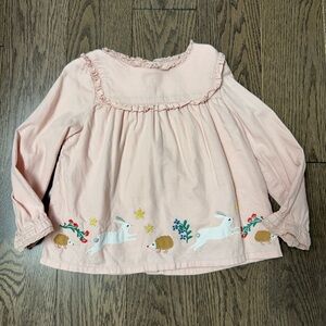 Mini Boden Blush Blouse with Bunny and Hedgehog Embroidery size 18/24M